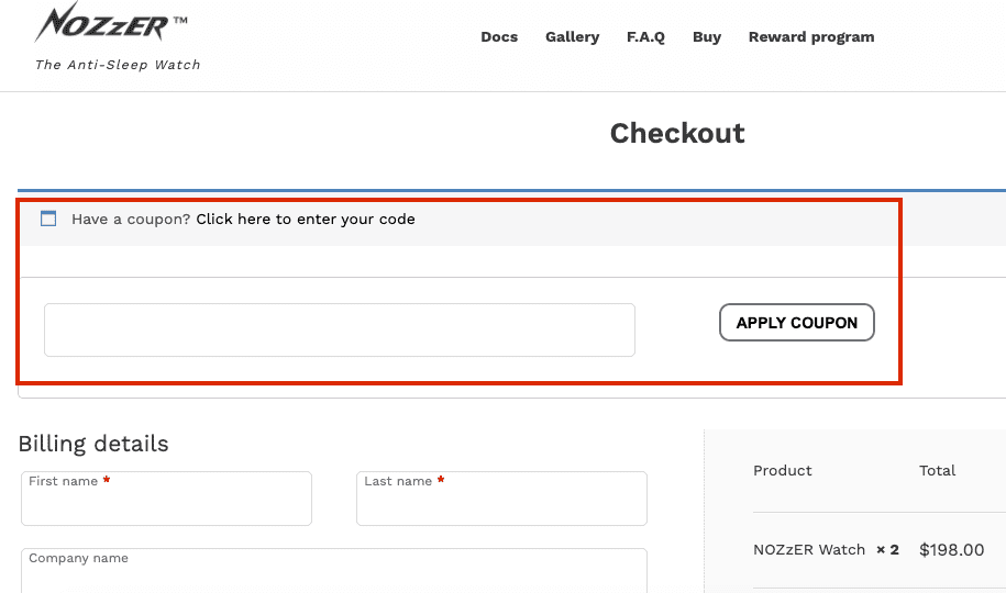 nozzer checkout page