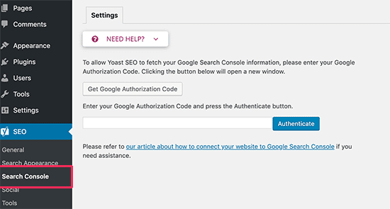 connect google search console with yoast