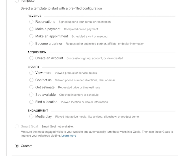 google analytics goal set up process and fields