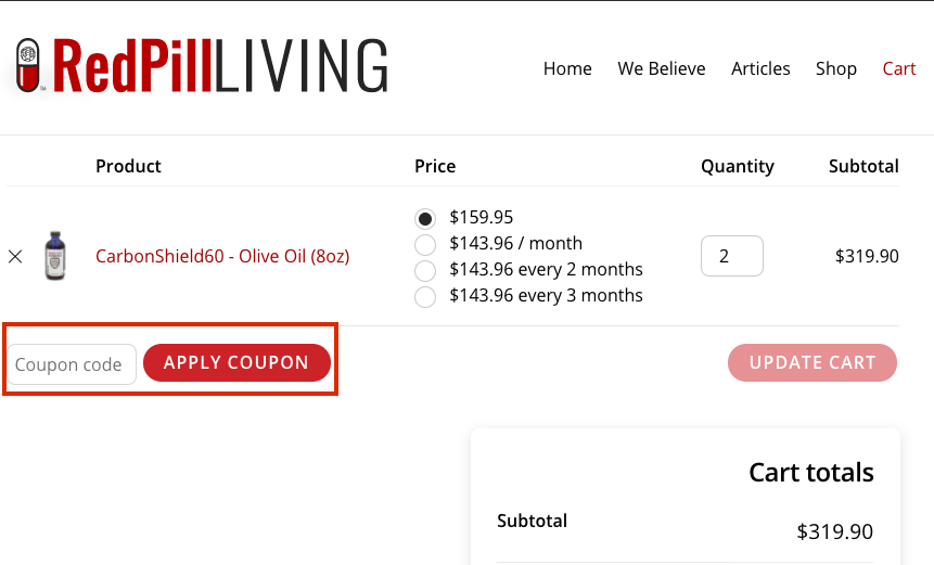 official checkout page to apply red pill living coupon codes