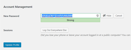 strong wordpress password