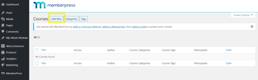 add new courses to memberpress classroom mode