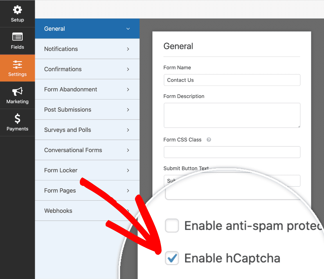 enable hcaptcha in wpforms