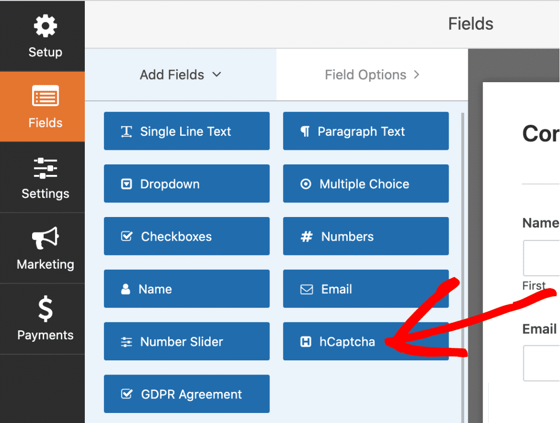 insert hcaptcha into forms on wordpress