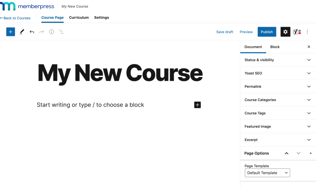 content editor to fill details of new courses in memberpress