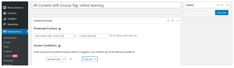 set rules and add tags to courses and lessons in memberpress