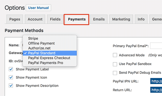 memberpress payment settings