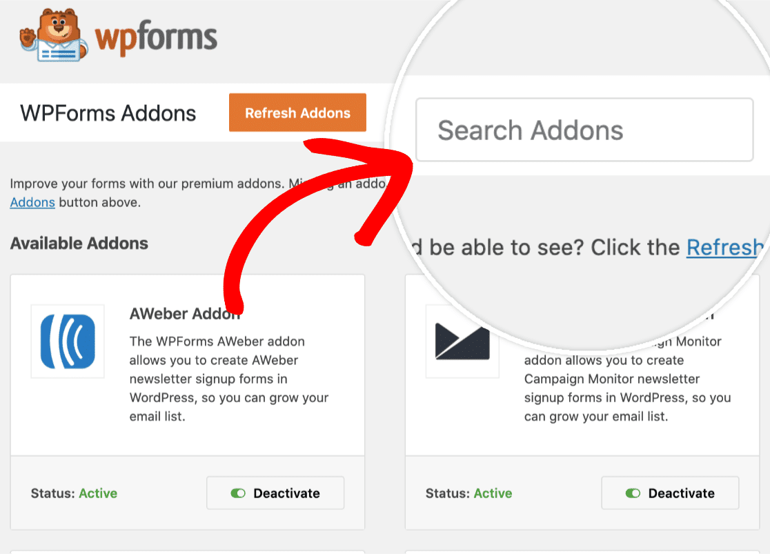 search for sendinblue addon with wpforms