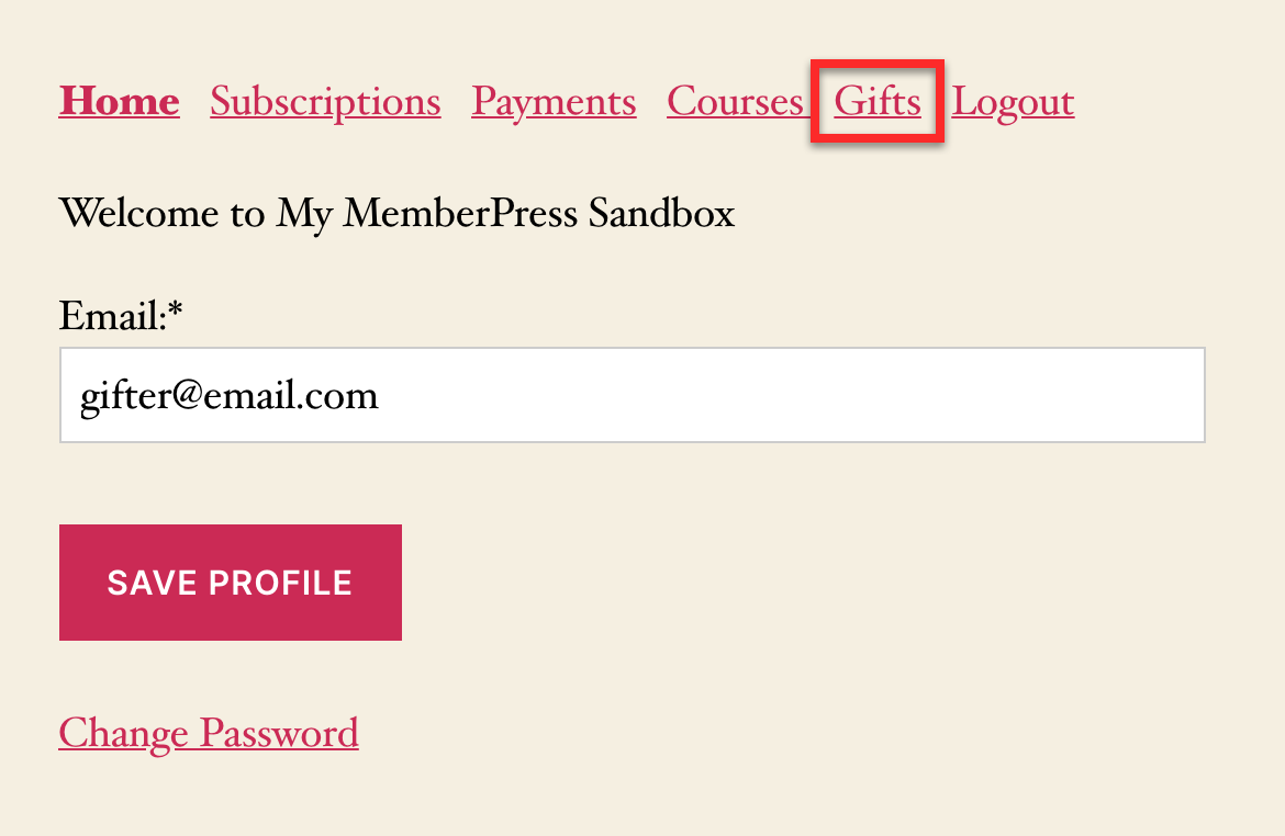 account of memberpress membership gift sender