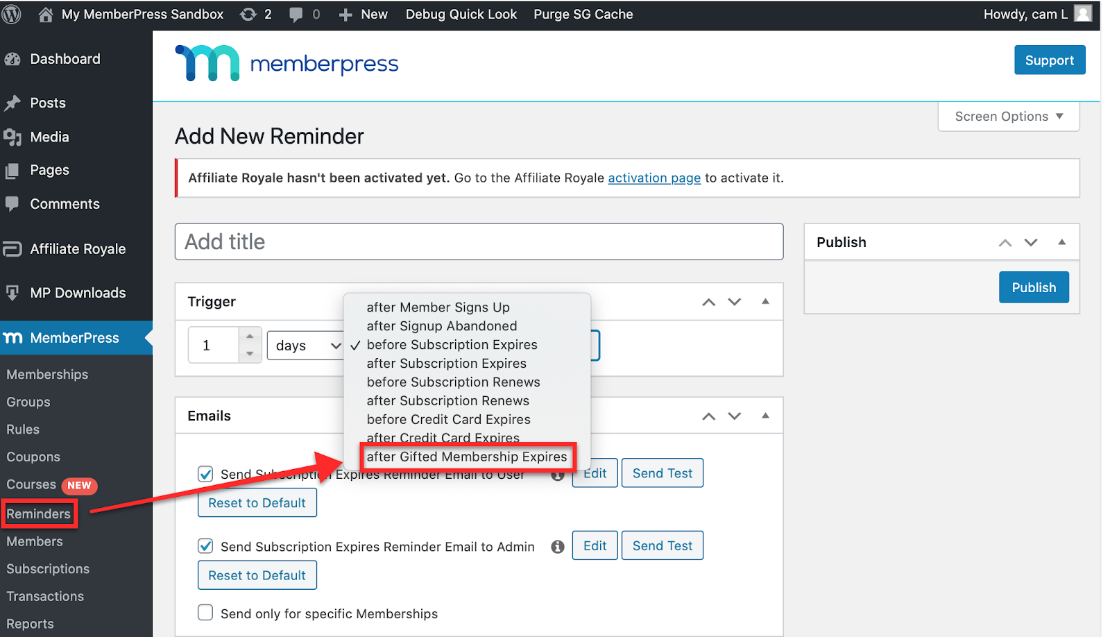 set up membership expiration reminder on memberpress