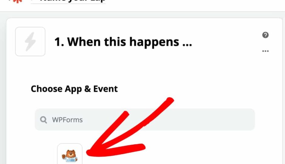 select wpforms app to create zap on wordpress