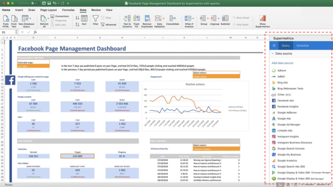 features of supermetrics tool for excel