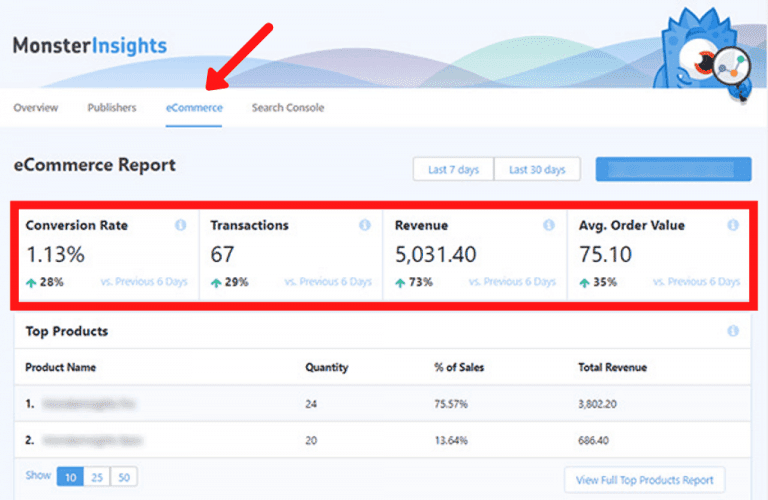 monsterinsights ecommerce report