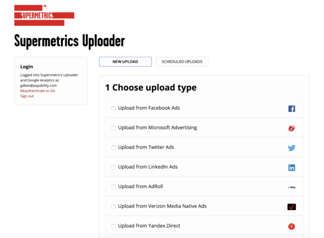 set up supermetrics with uploader