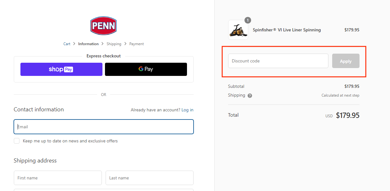 Checkout page to apply penn discount codes