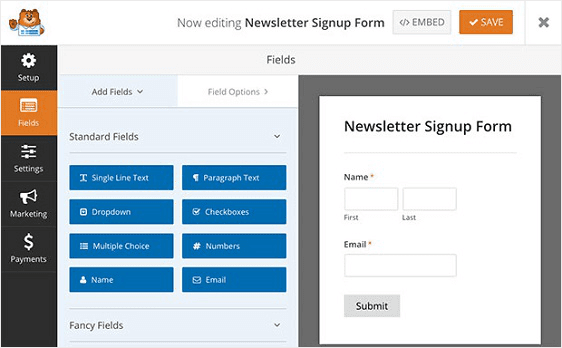 wpforms newsletter signup form integration with Mailchimp