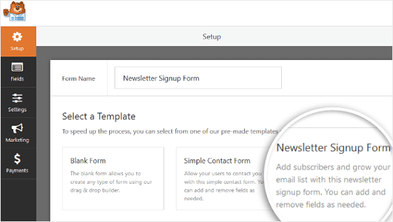 wpforms newsletter signup template