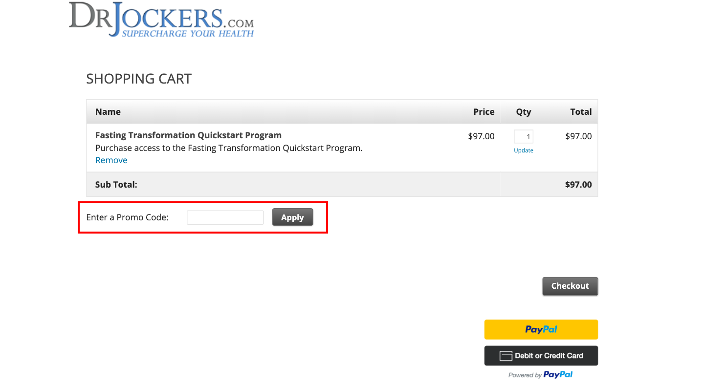 checkout page to Apply Dr. Jockers Promo Codes