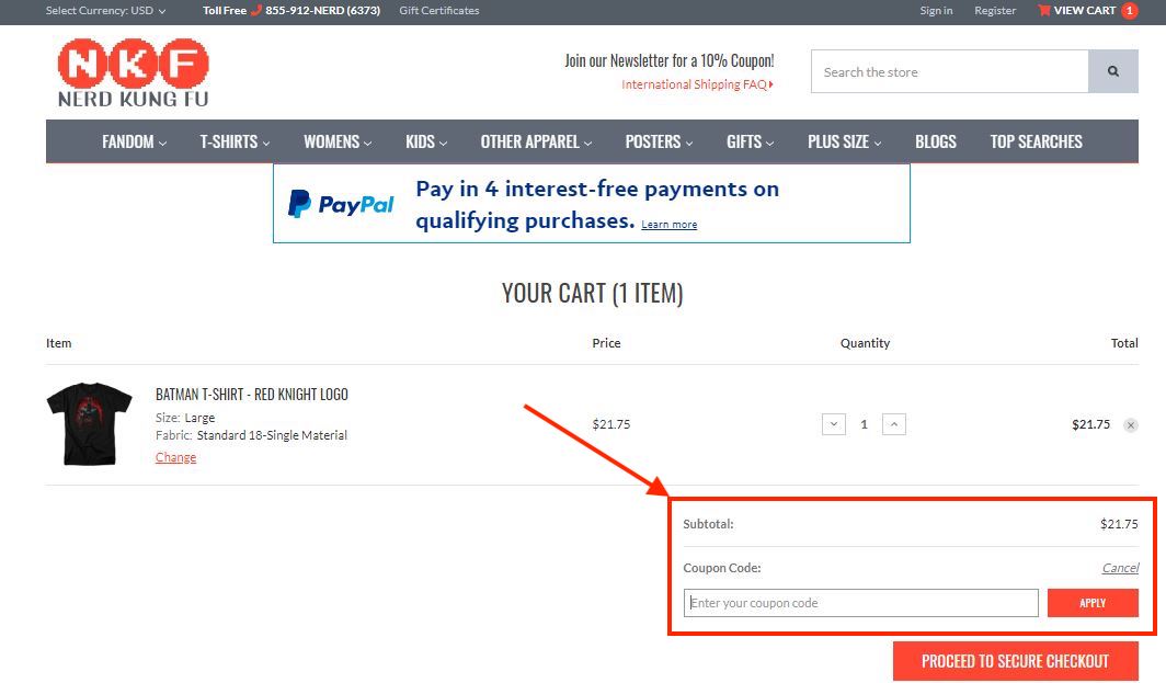 checkout page to Apply Nerd Kung Fu Coupon Codes