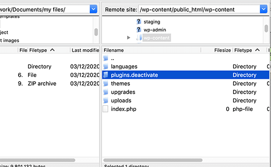 deactivate plugins in worpdress through ftp