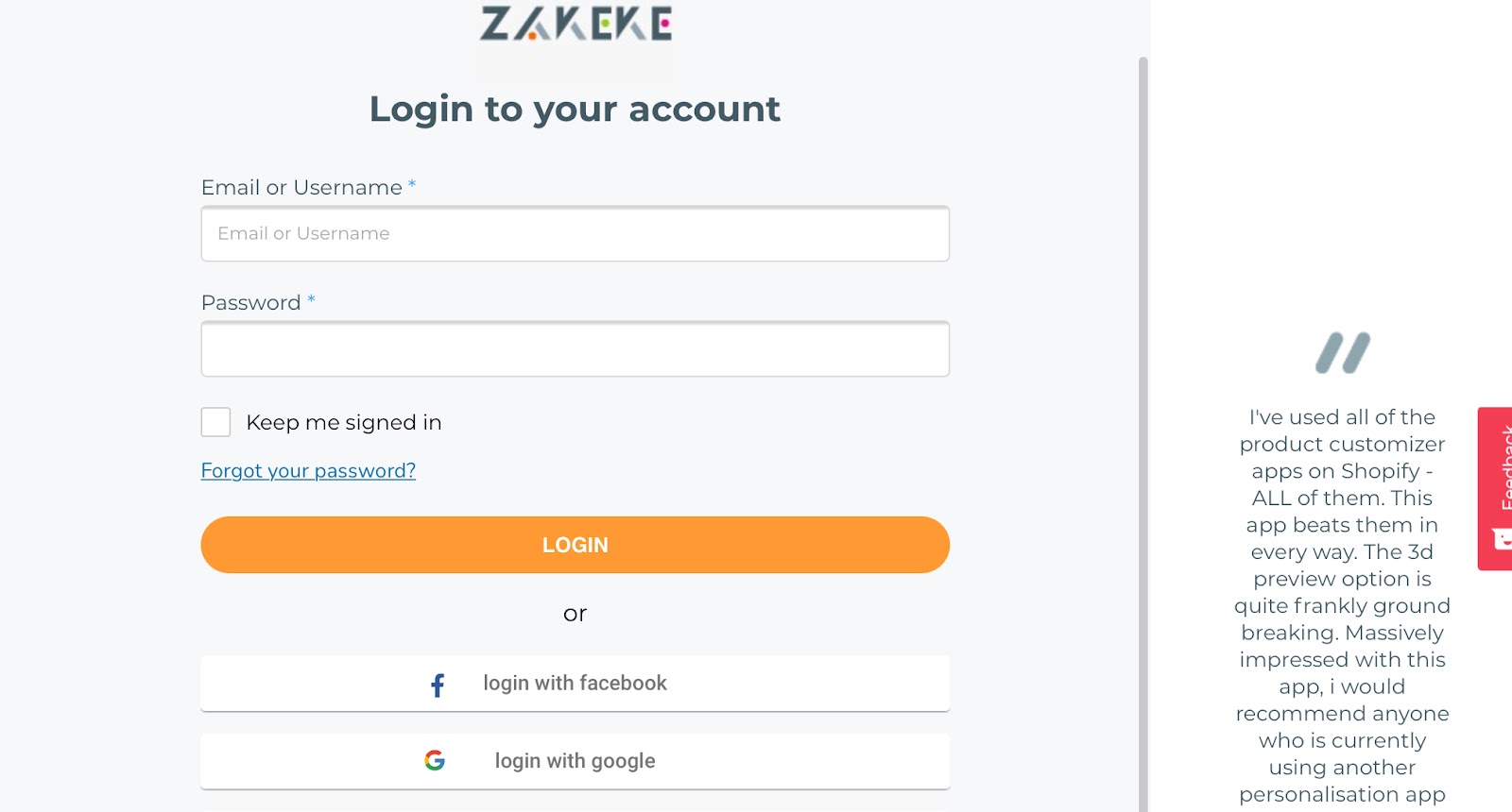 zakeke account sign in page