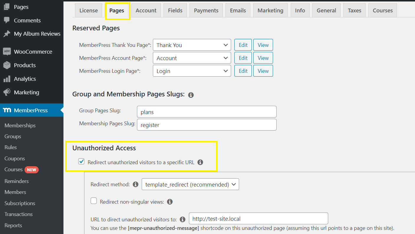 redirect unauthorized users to a specific pages in memberpress