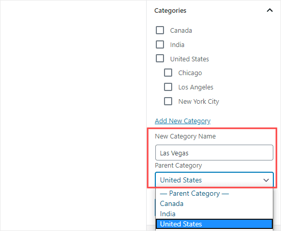 adding subcategory