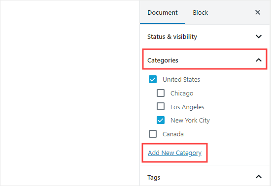 new category in wordpress