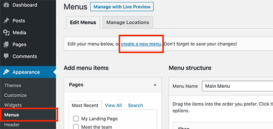 wordpress menu settings