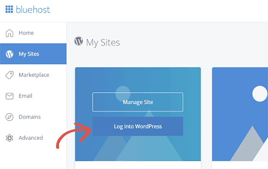 bluehost login to wordpress option