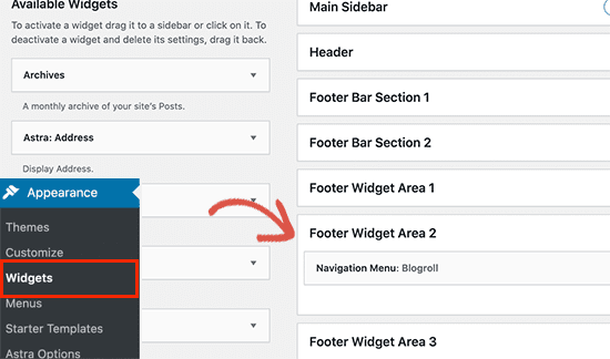 footer widget wordpress