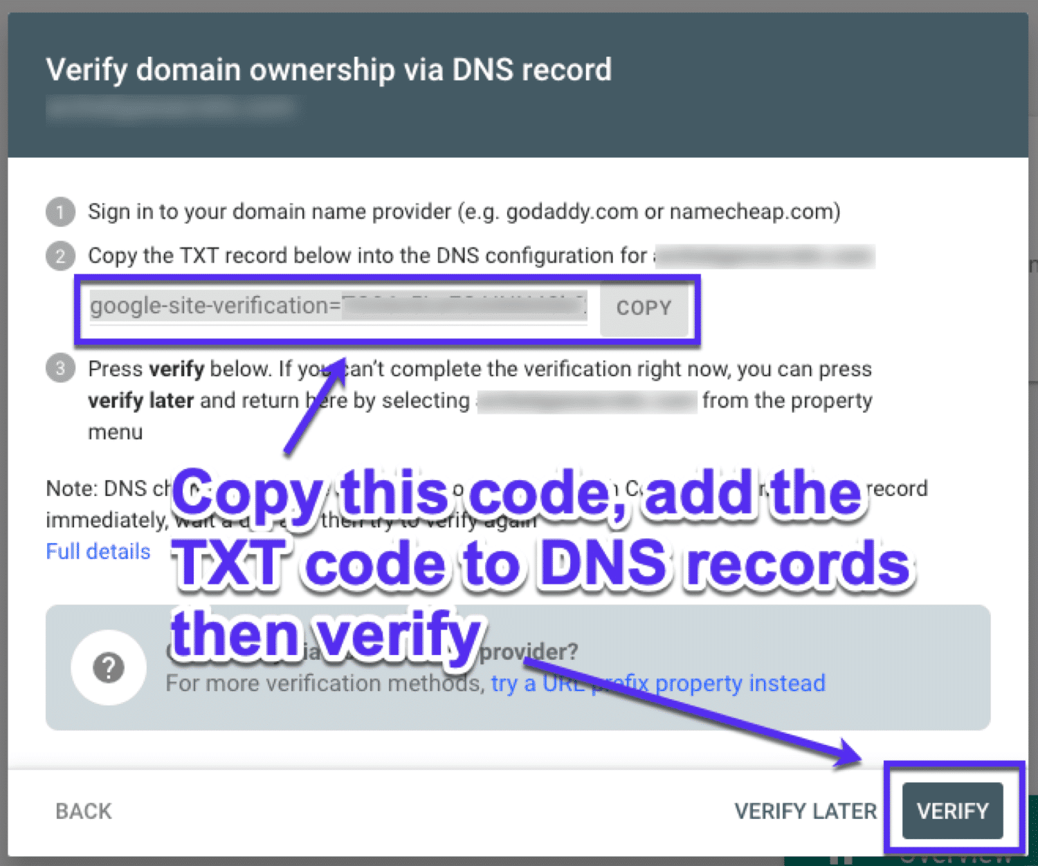 google search console dns configuration