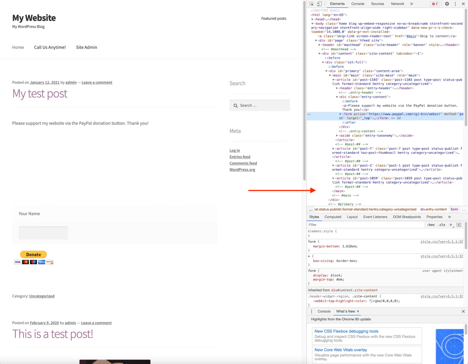 html code preview from chrome dev tools