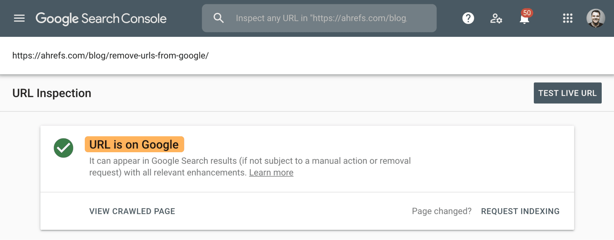 live url test on google search console after submitting your site to google search engine webmaster