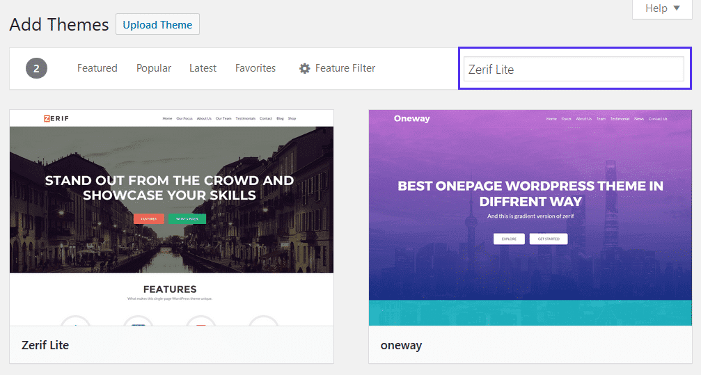 search best themes in wordpress by using the theme search bar