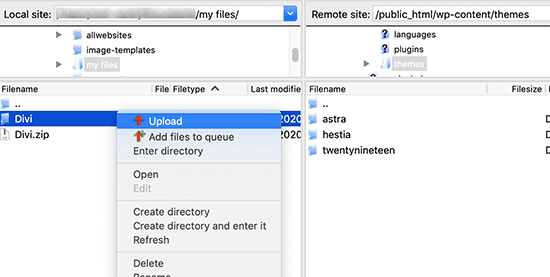 upload a wordpress theme via ftp client server