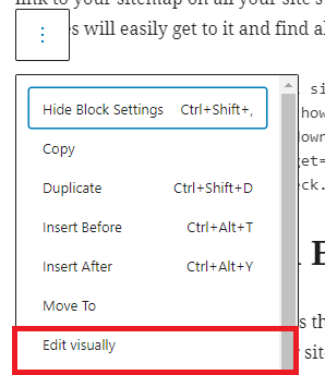 wordpress edit visually option