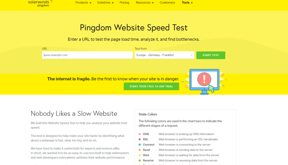 pingdom website speed test tool