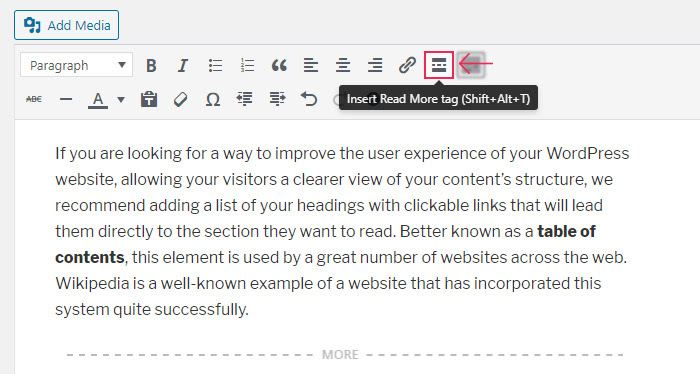 read more display tag in wordpress