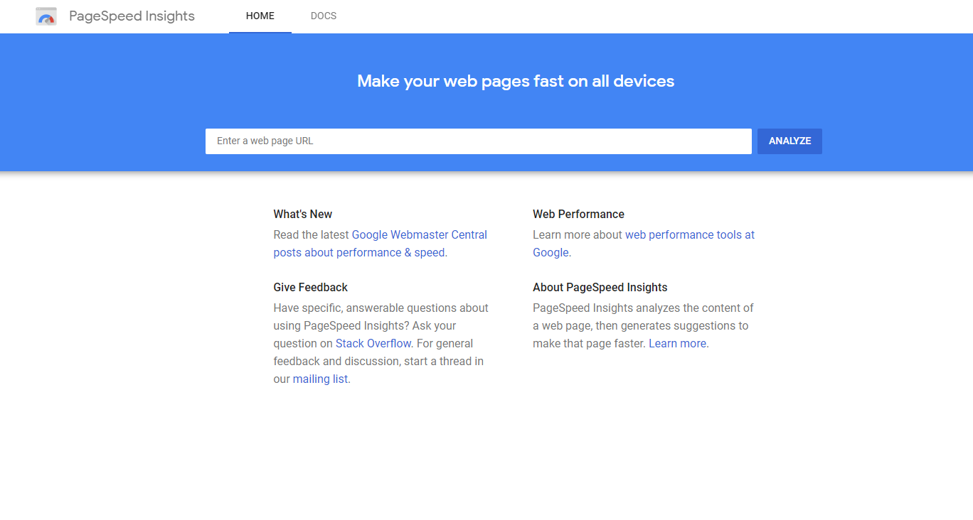 google page speed insight to test website speed