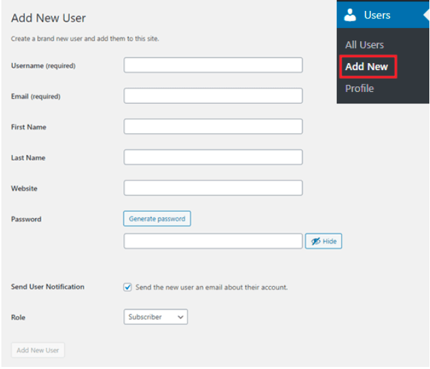 how to add a new user to wordpress