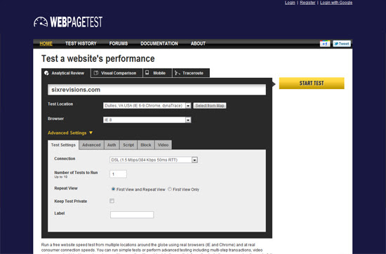 webpagetest tool