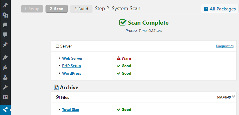 duplicator system scan feature