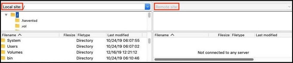Filezilla FTP client to upload files to WordPress