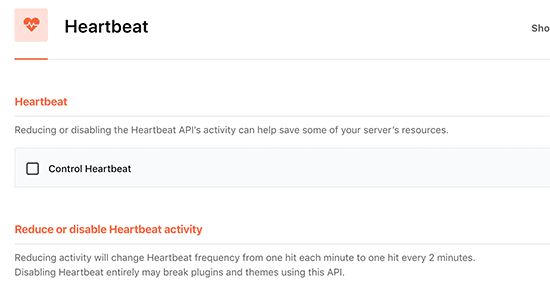 heartbeat api settings to reduce server load