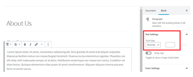 how to change font size in block editor