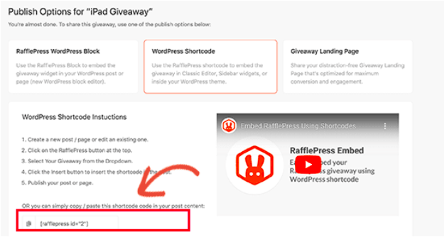 publish social media contests on rafflepress using shortcodes