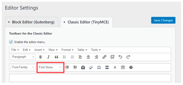 how to change font size in block editor