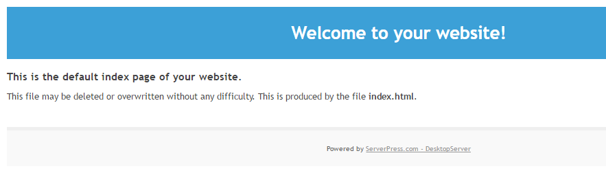 website default index page in the new WordPress web host