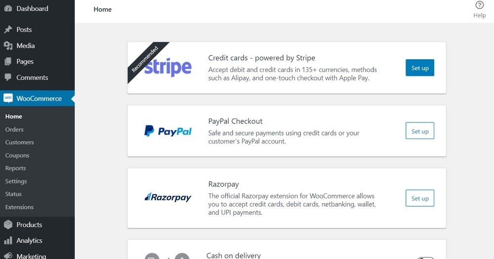 online wordpress woocommerce payment modes